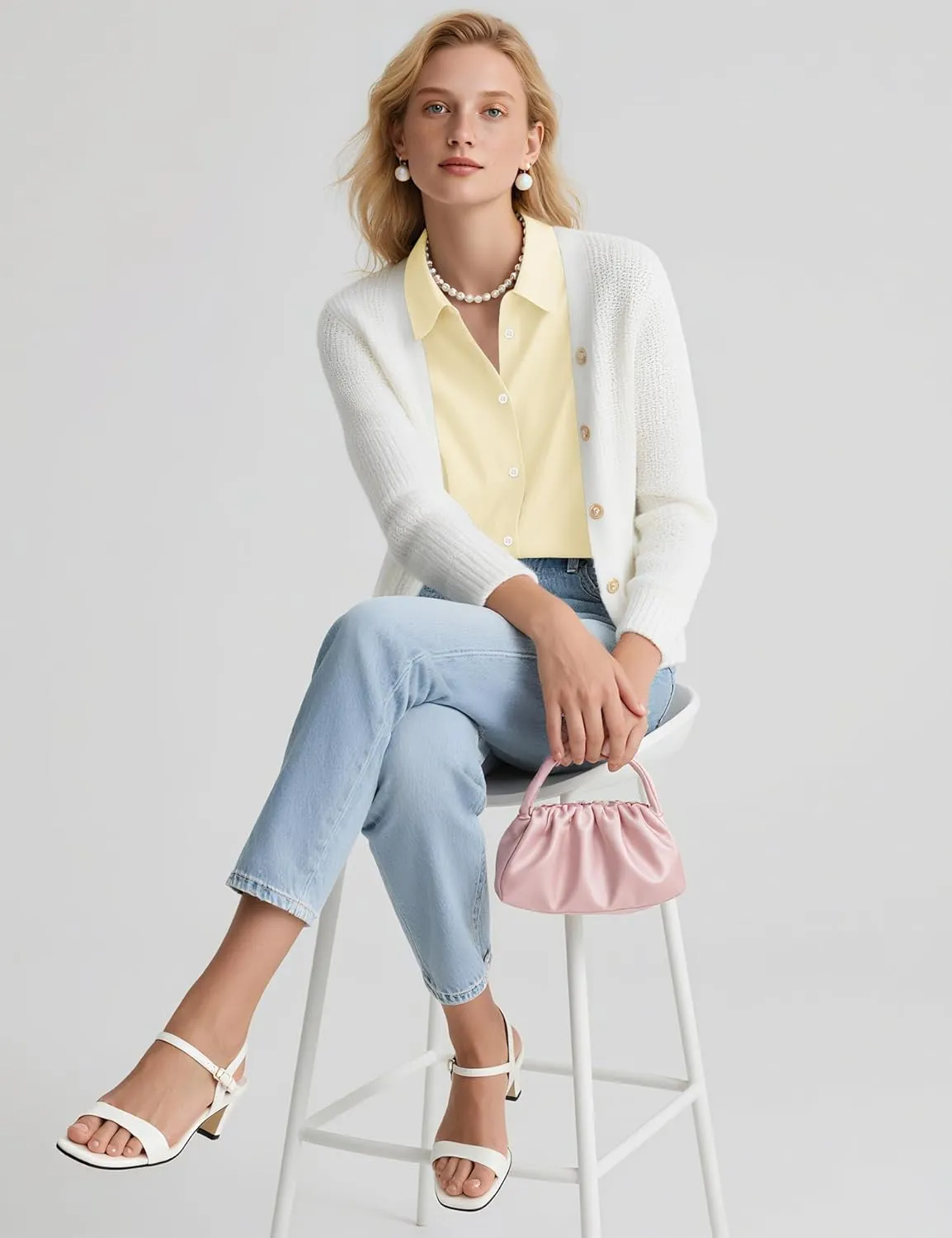 LOMON Button Down Shirt for Women Spring Summer Tops Long Sleeve Business Dressy Casual Blouses Collared Work Outfits Clothes