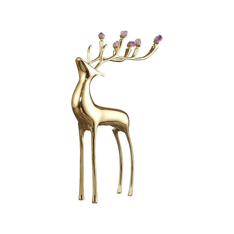 Luxury Amethyst Antler Deer - Elegant Brass Sculpture for Home Decor