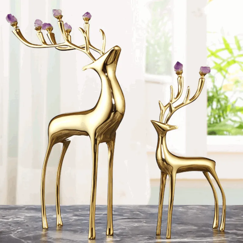 Luxury Amethyst Antler Deer - Elegant Brass Sculpture for Home Decor