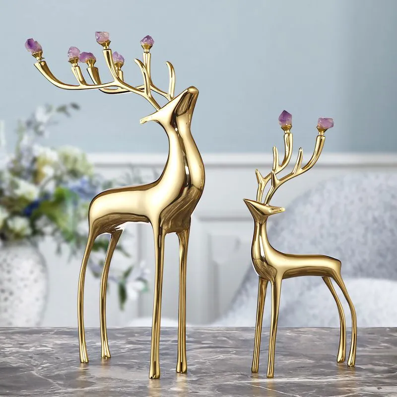 Luxury Amethyst Antler Deer - Elegant Brass Sculpture for Home Decor