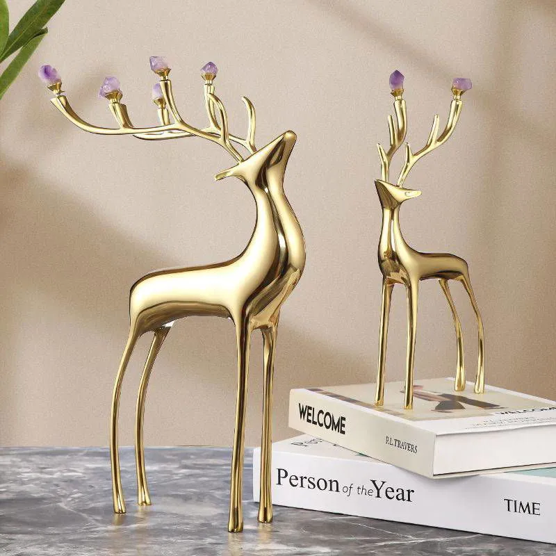 Luxury Amethyst Antler Deer - Elegant Brass Sculpture for Home Decor
