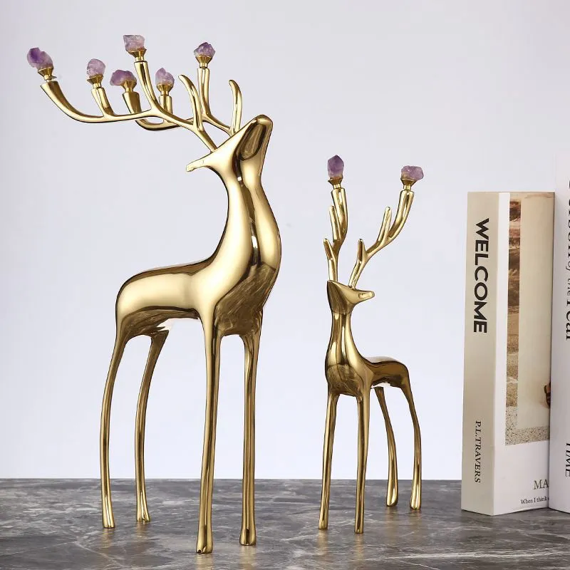 Luxury Amethyst Antler Deer - Elegant Brass Sculpture for Home Decor
