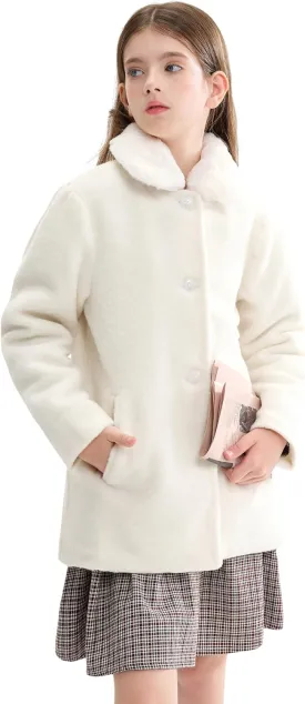 maoo garden Girls Winter Wool Peacoat Little Girls Fur Collar Dress Coat Quilted Jacket