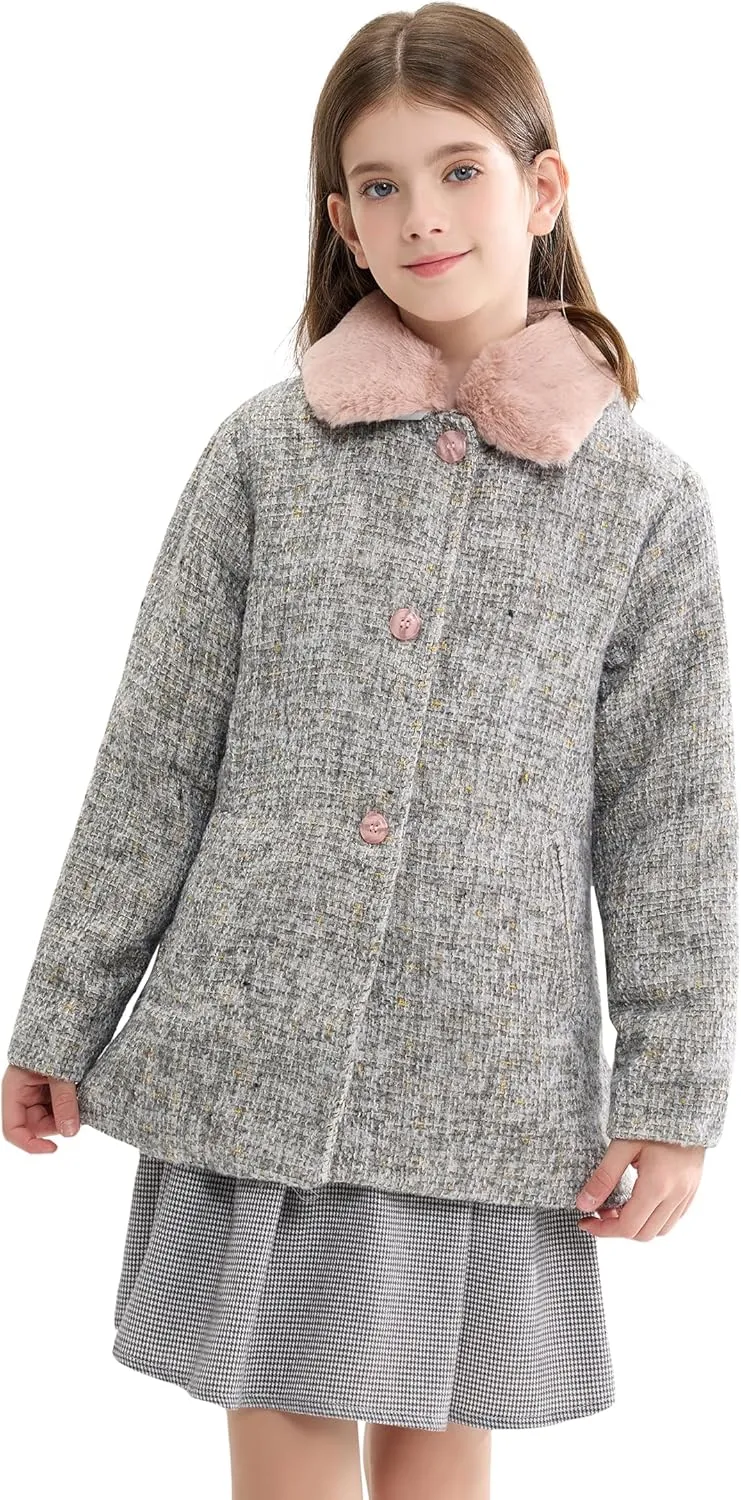 maoo garden Girls Winter Wool Peacoat Little Girls Fur Collar Dress Coat Quilted Jacket