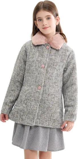 maoo garden Girls Winter Wool Peacoat Little Girls Fur Collar Dress Coat Quilted Jacket