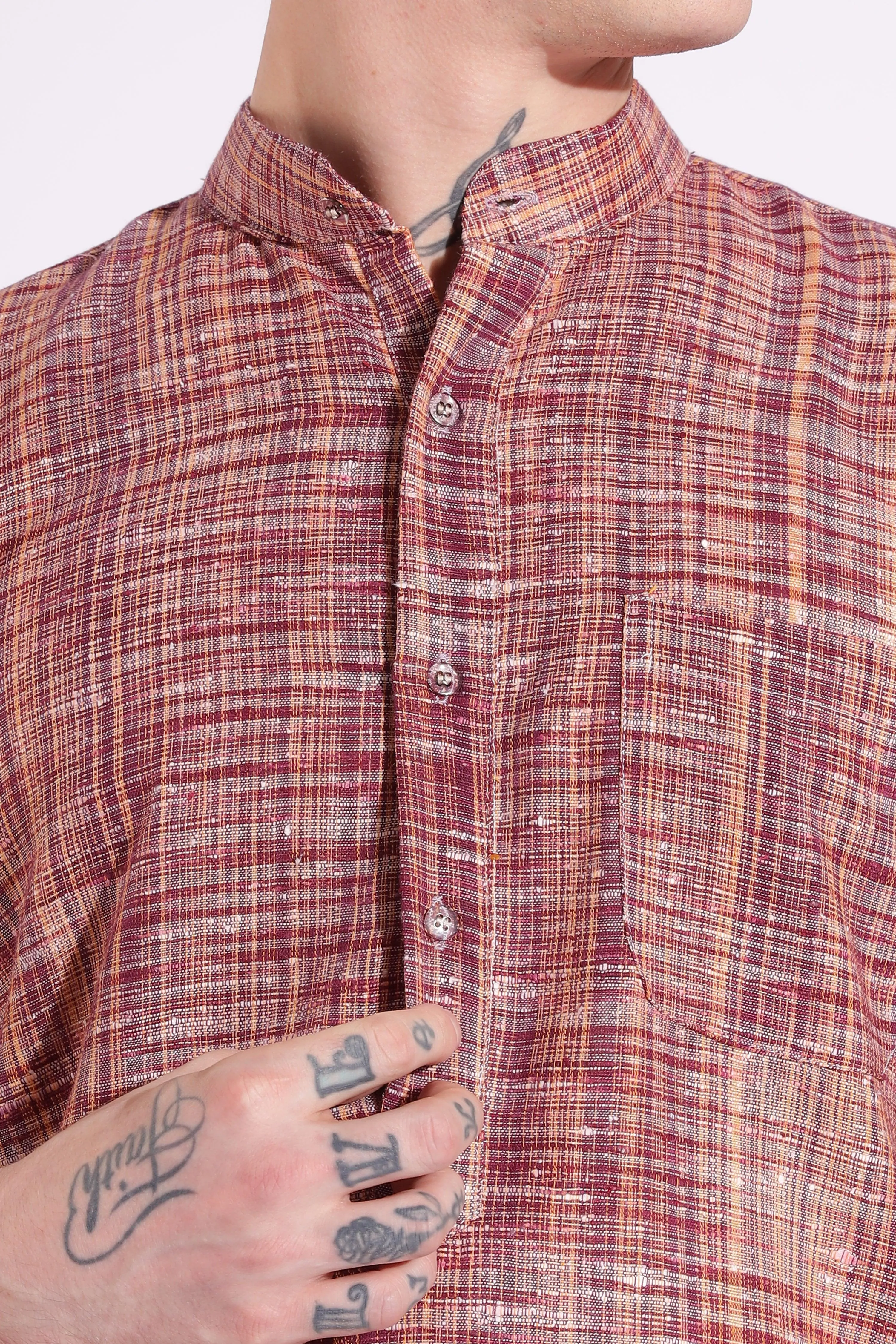 Maroon Color Khadi Cotton Kurta
