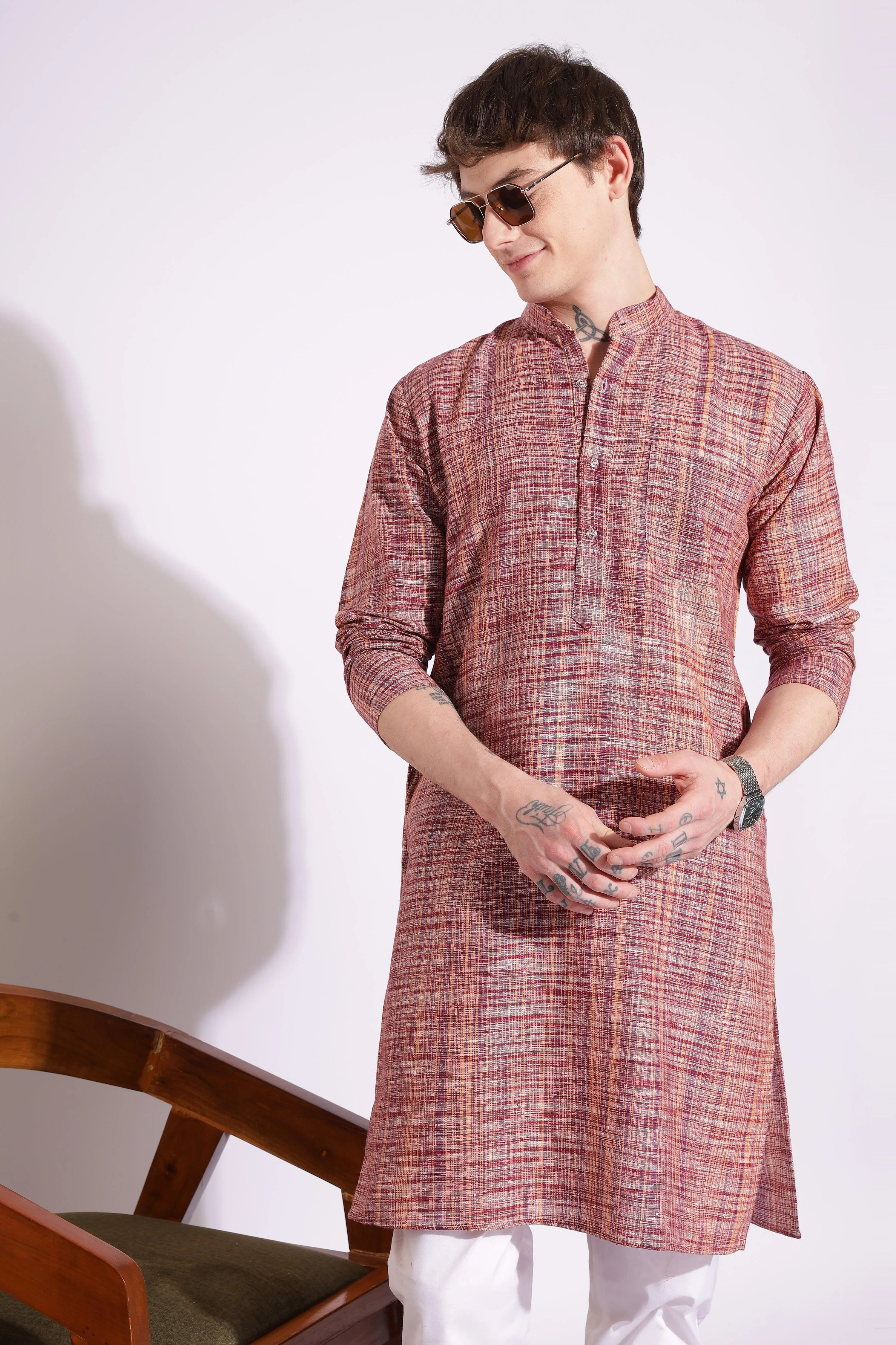 Maroon Color Khadi Cotton Kurta
