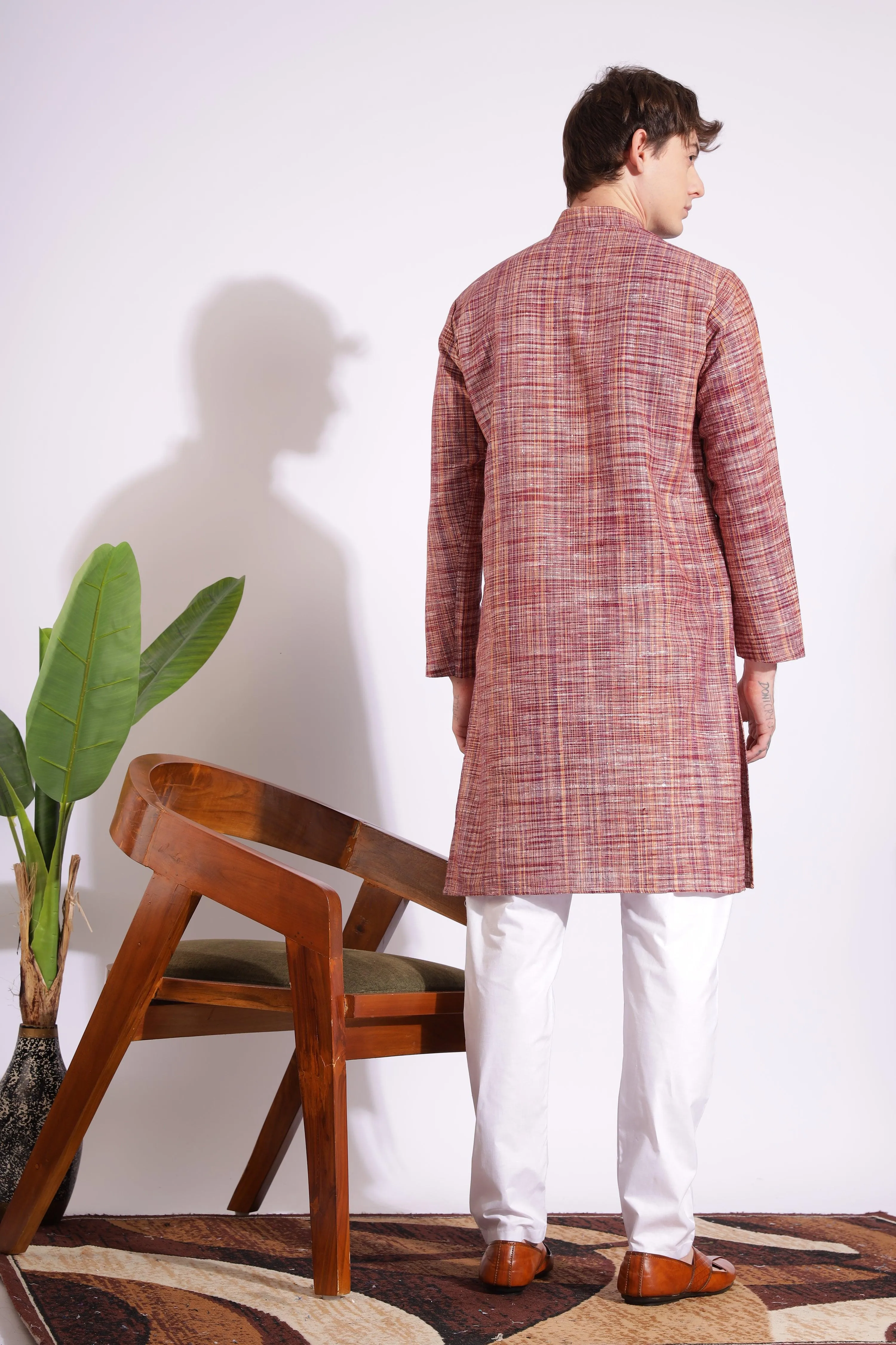 Maroon Color Khadi Cotton Kurta