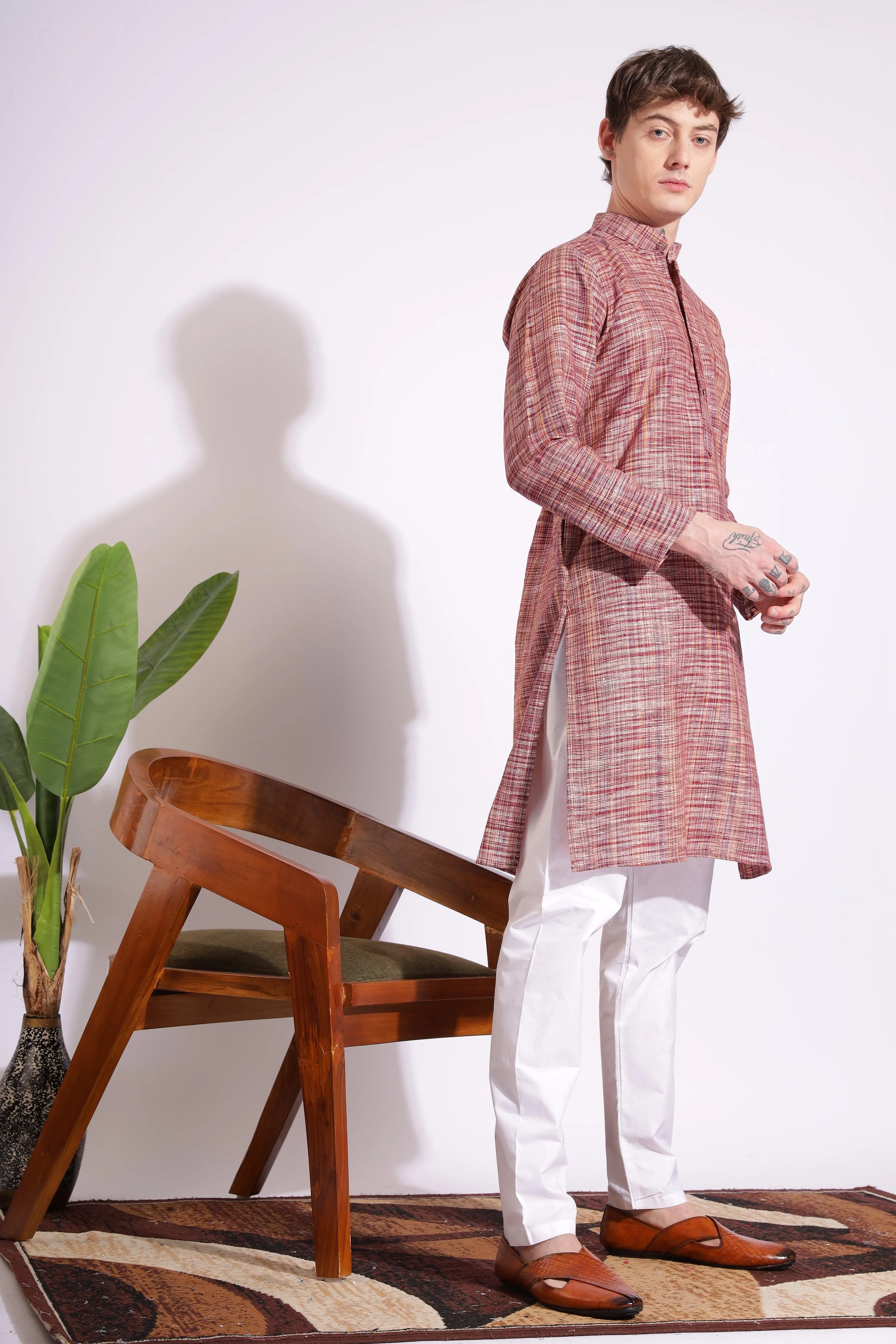 Maroon Color Khadi Cotton Kurta