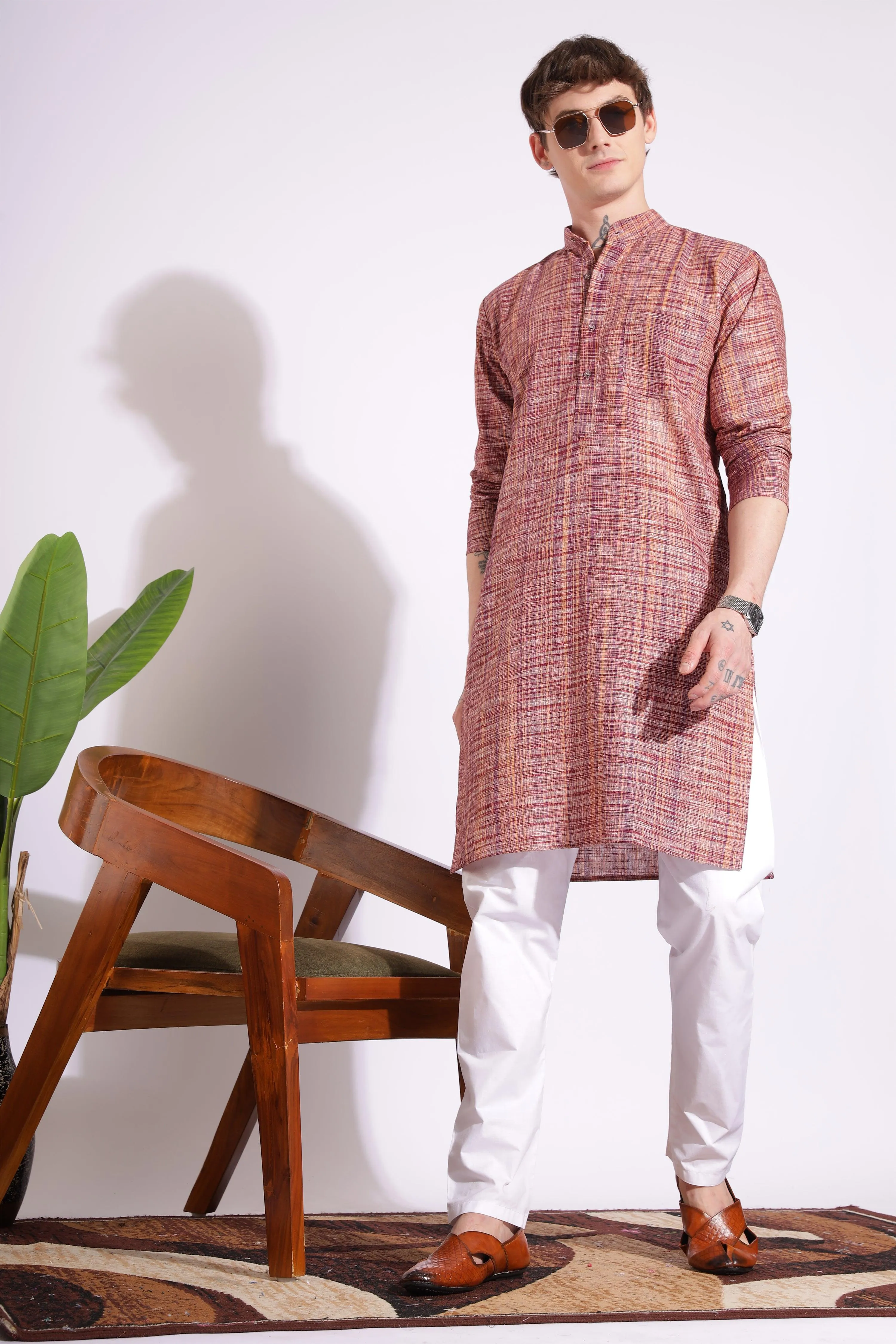 Maroon Color Khadi Cotton Kurta