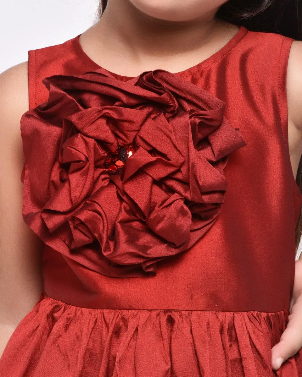 Maroon Flower Applique Dress