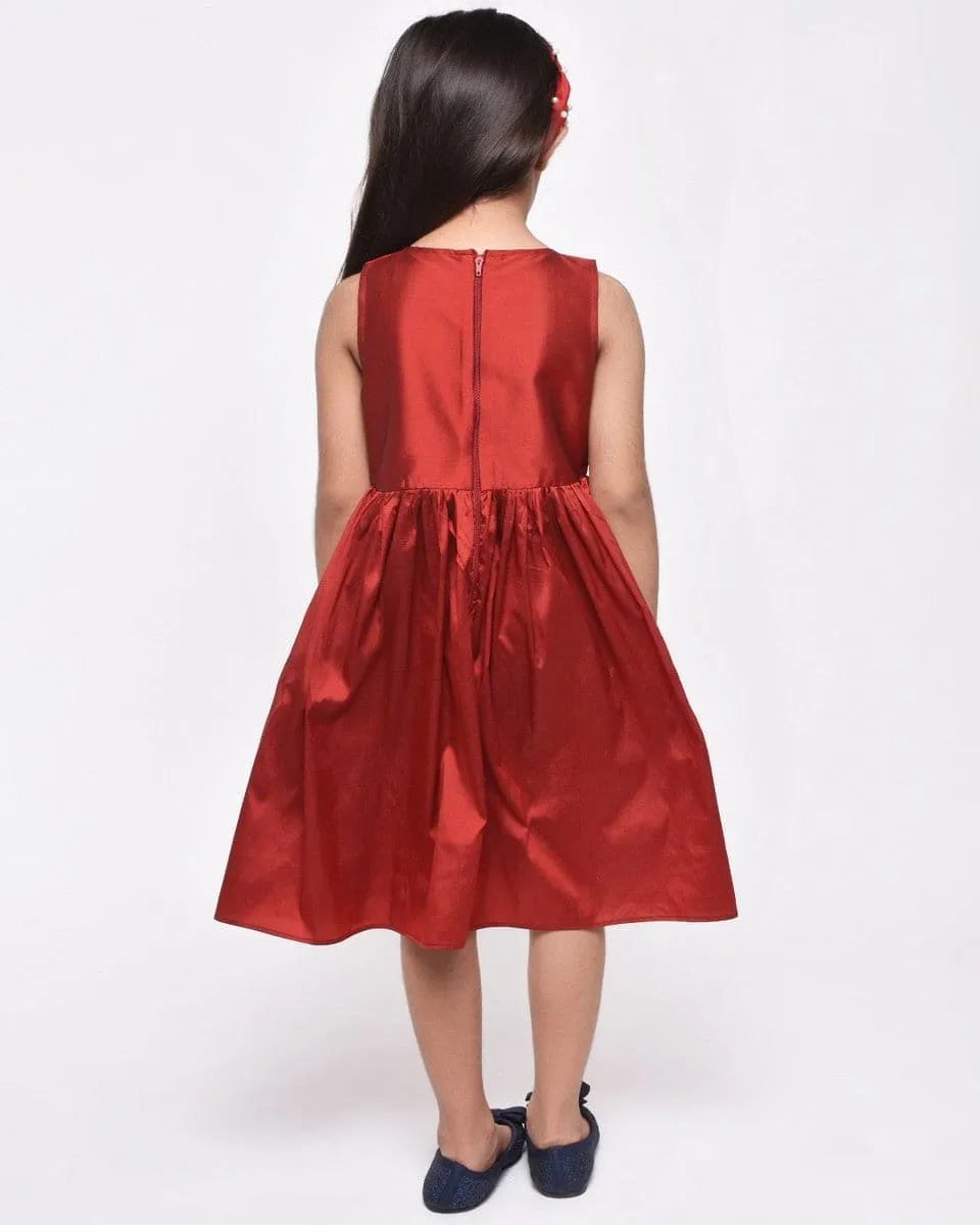 Maroon Flower Applique Dress