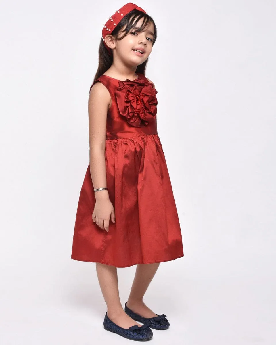 Maroon Flower Applique Dress