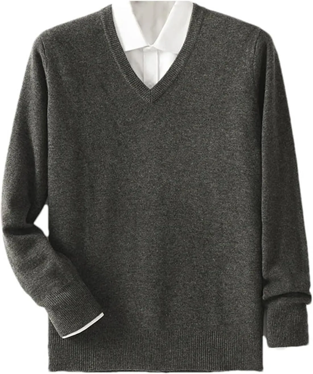 Men V- Neck Pullover Sweater Solid Merino Wool Knitwear Casual Basic Style Soft Warm Jumper Tops