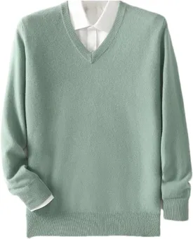 Men V- Neck Pullover Sweater Solid Merino Wool Knitwear Casual Basic Style Soft Warm Jumper Tops