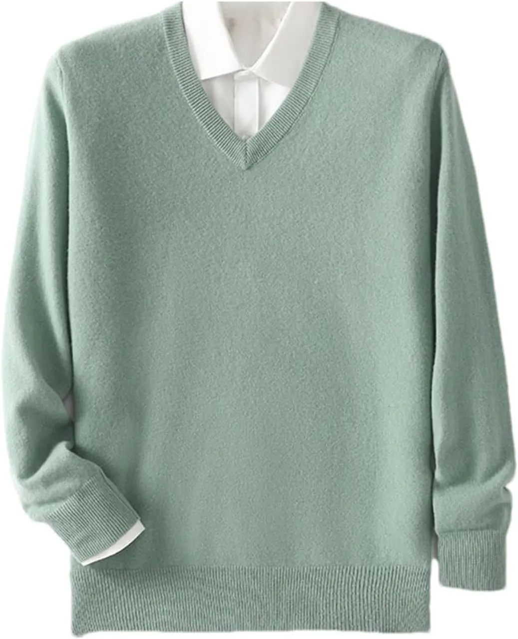 Men V- Neck Pullover Sweater Solid Merino Wool Knitwear Casual Basic Style Soft Warm Jumper Tops