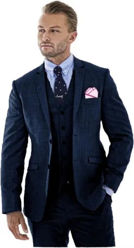 Men's 3 Pieces Linen Suit Slim Fit Summer Wedding Tuxedo Retro Grooms Prom Party Blazer Waistcoat Trousers Navy-S