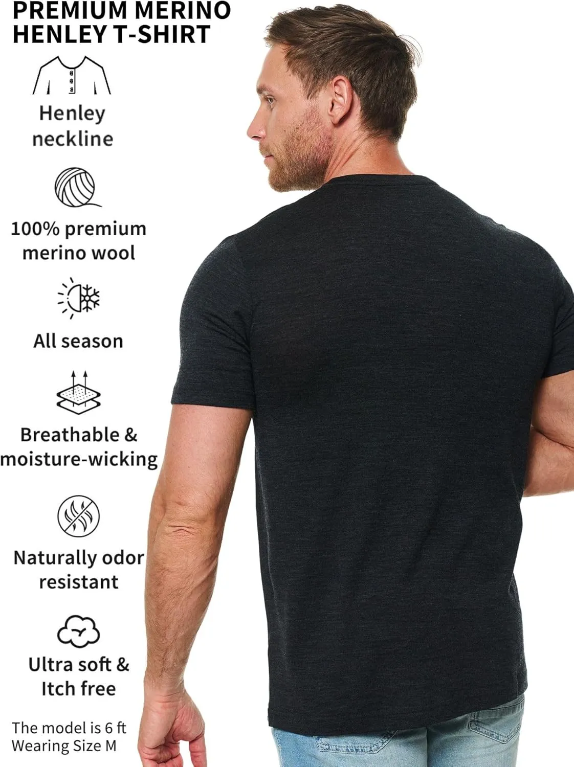 Merino Wool T-Shirt Mens - Short Sleeve Merino Wool Shirts for Men Sport Lightweight Thermal Base Layer Hiking Tshirt