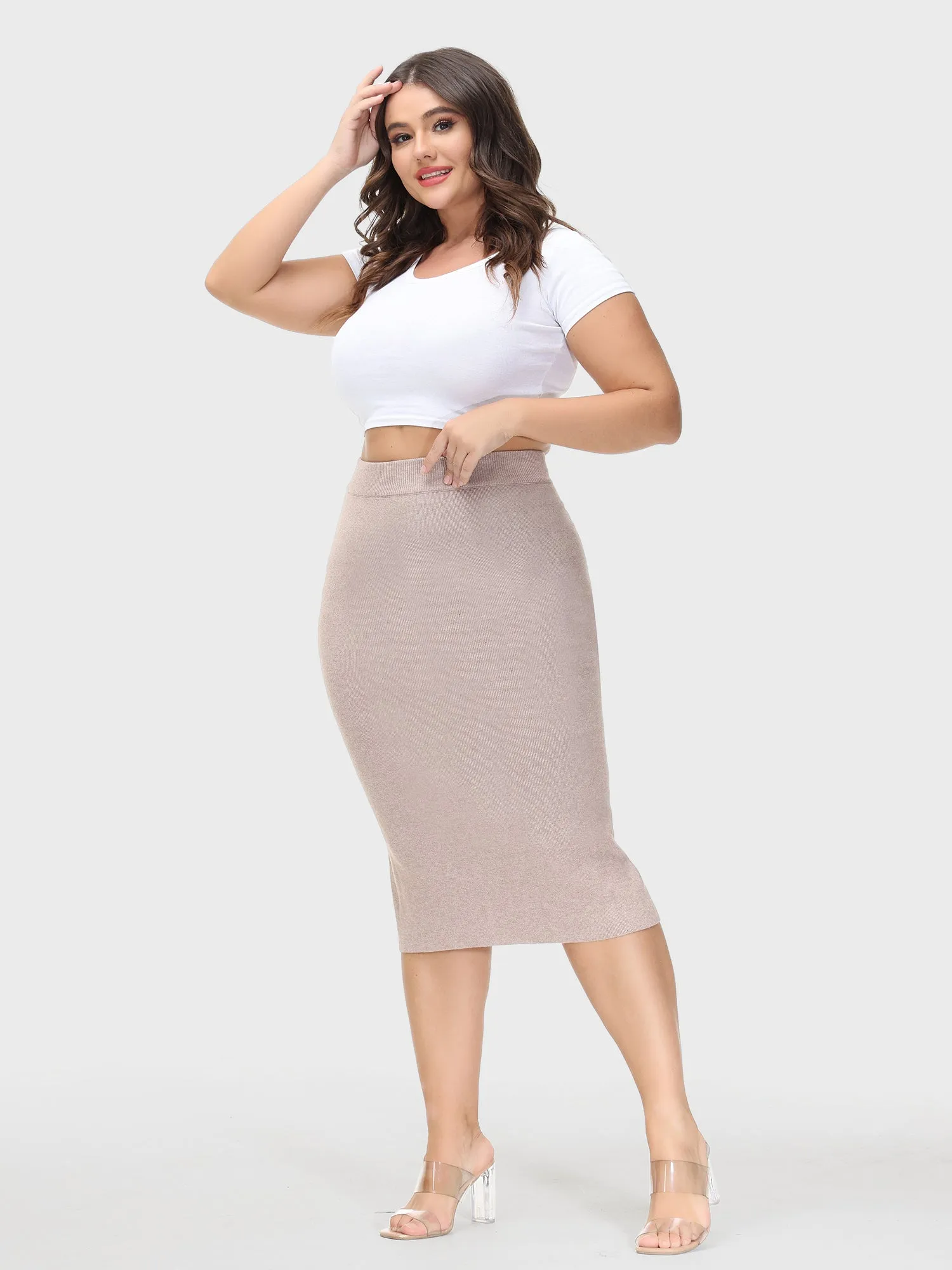 Midsize High-Waisted Slit Hip-Wrap Midi Skirt