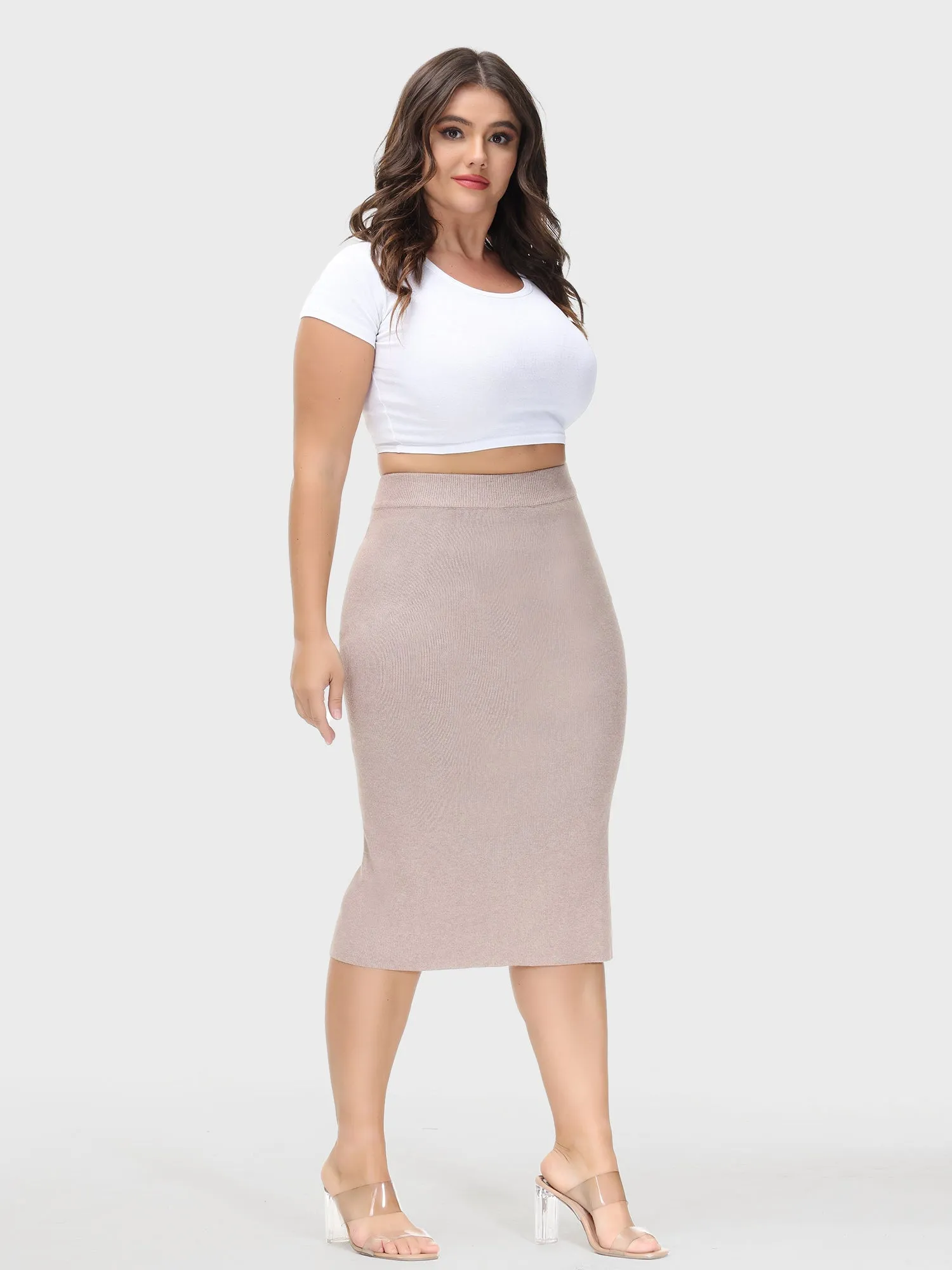 Midsize High-Waisted Slit Hip-Wrap Midi Skirt