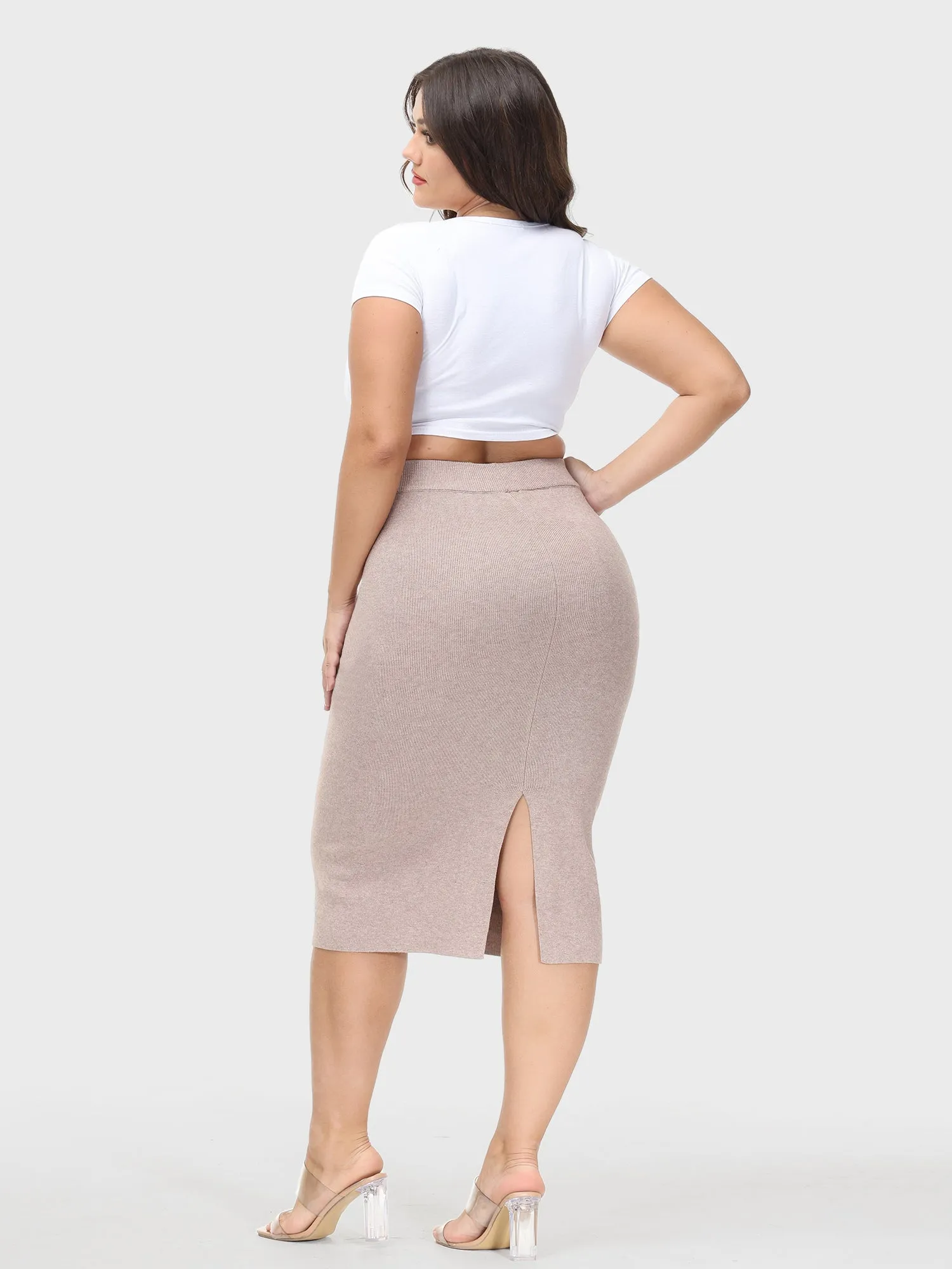 Midsize High-Waisted Slit Hip-Wrap Midi Skirt