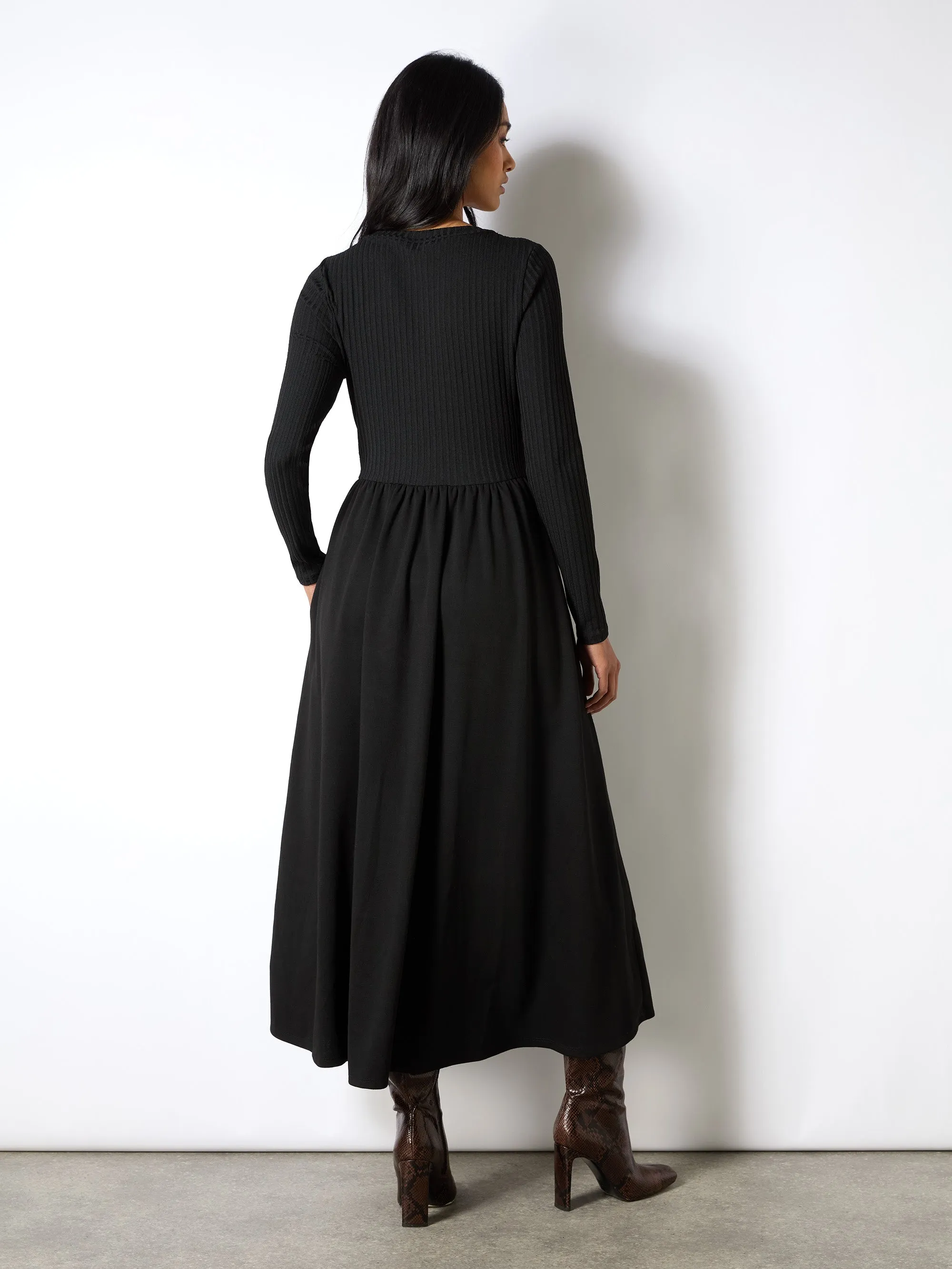 Petite Black Rib Top Ponte Skirt Dress