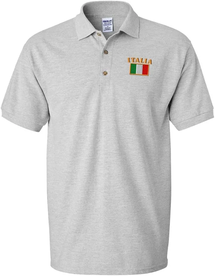 Polo Shirts for Men Italia Flag Embroidery Cotton Short Sleeves Golf Tees