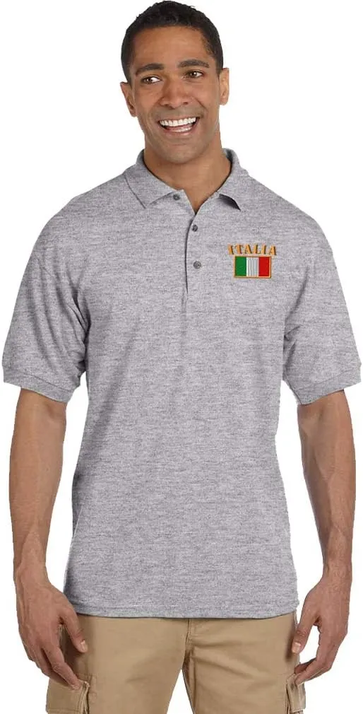 Polo Shirts for Men Italia Flag Embroidery Cotton Short Sleeves Golf Tees