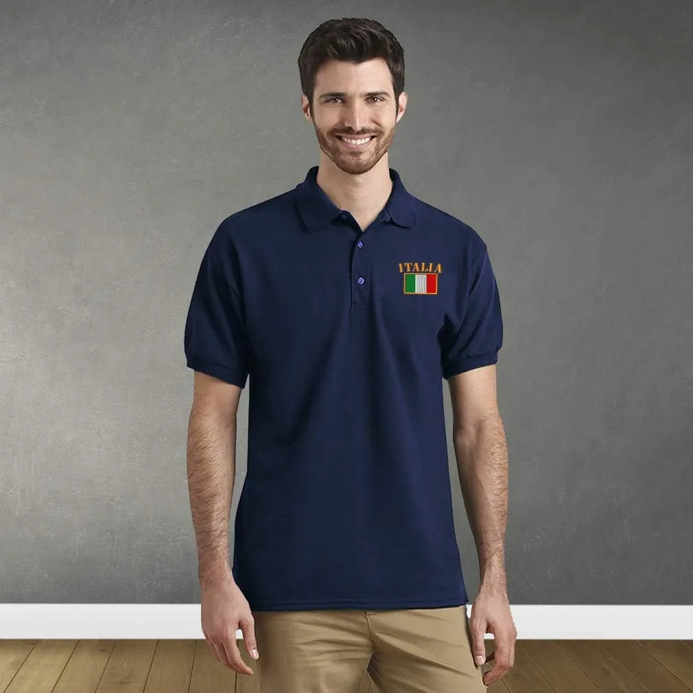 Polo Shirts for Men Italia Flag Embroidery Cotton Short Sleeves Golf Tees