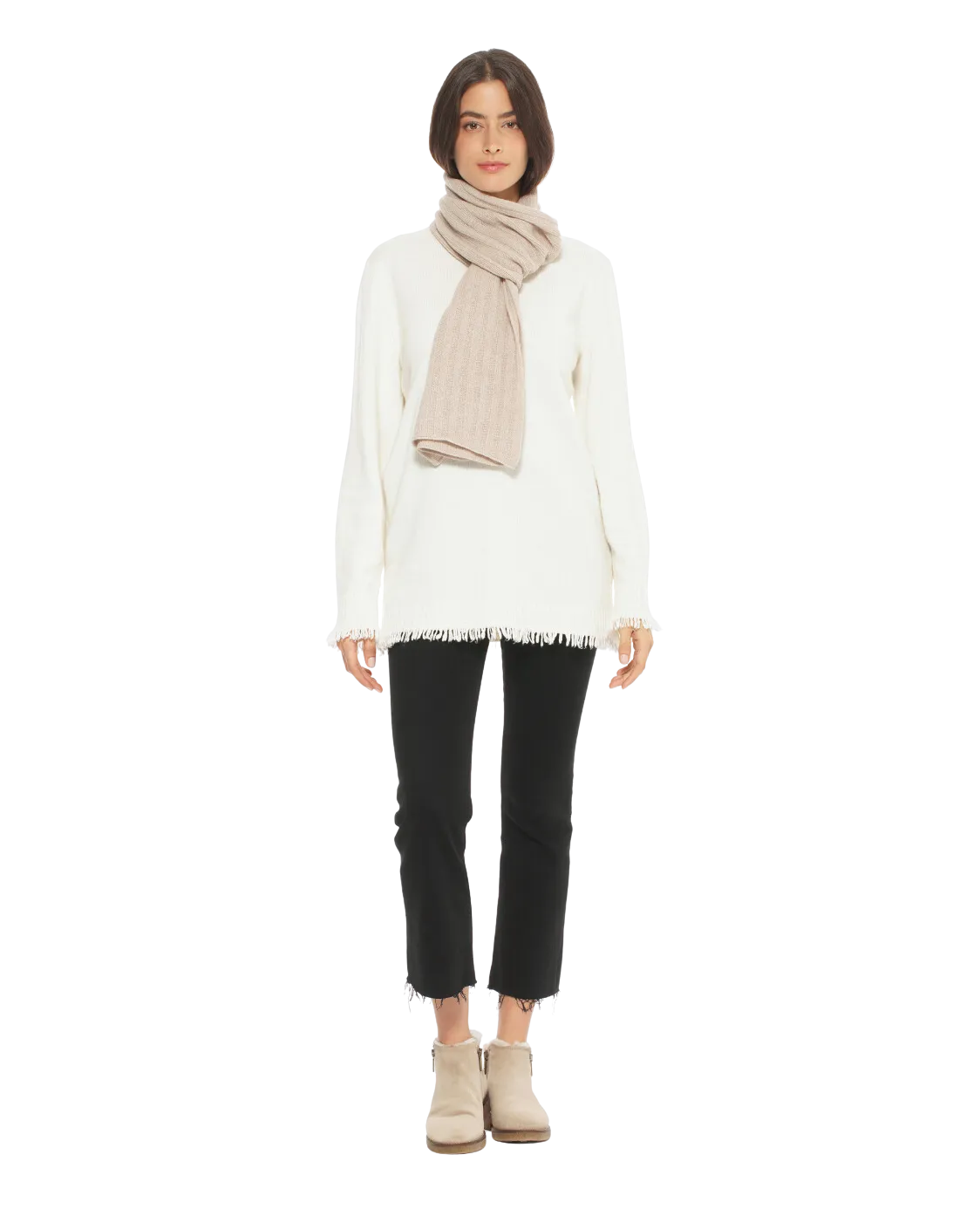 Pure Cashmere Ribbed Scarf Beige