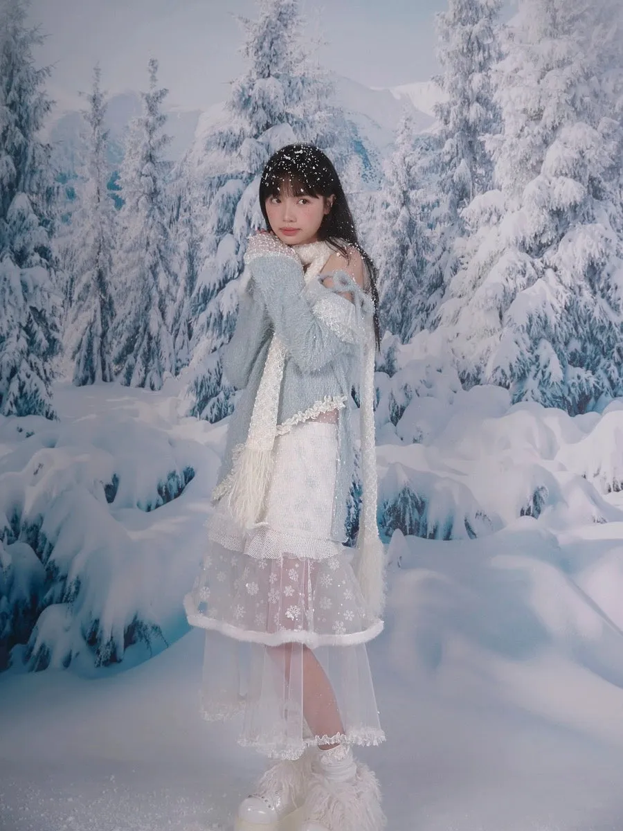 [Rose Island] Snowfall Knit Off-Shoulder Embroidered Sweater