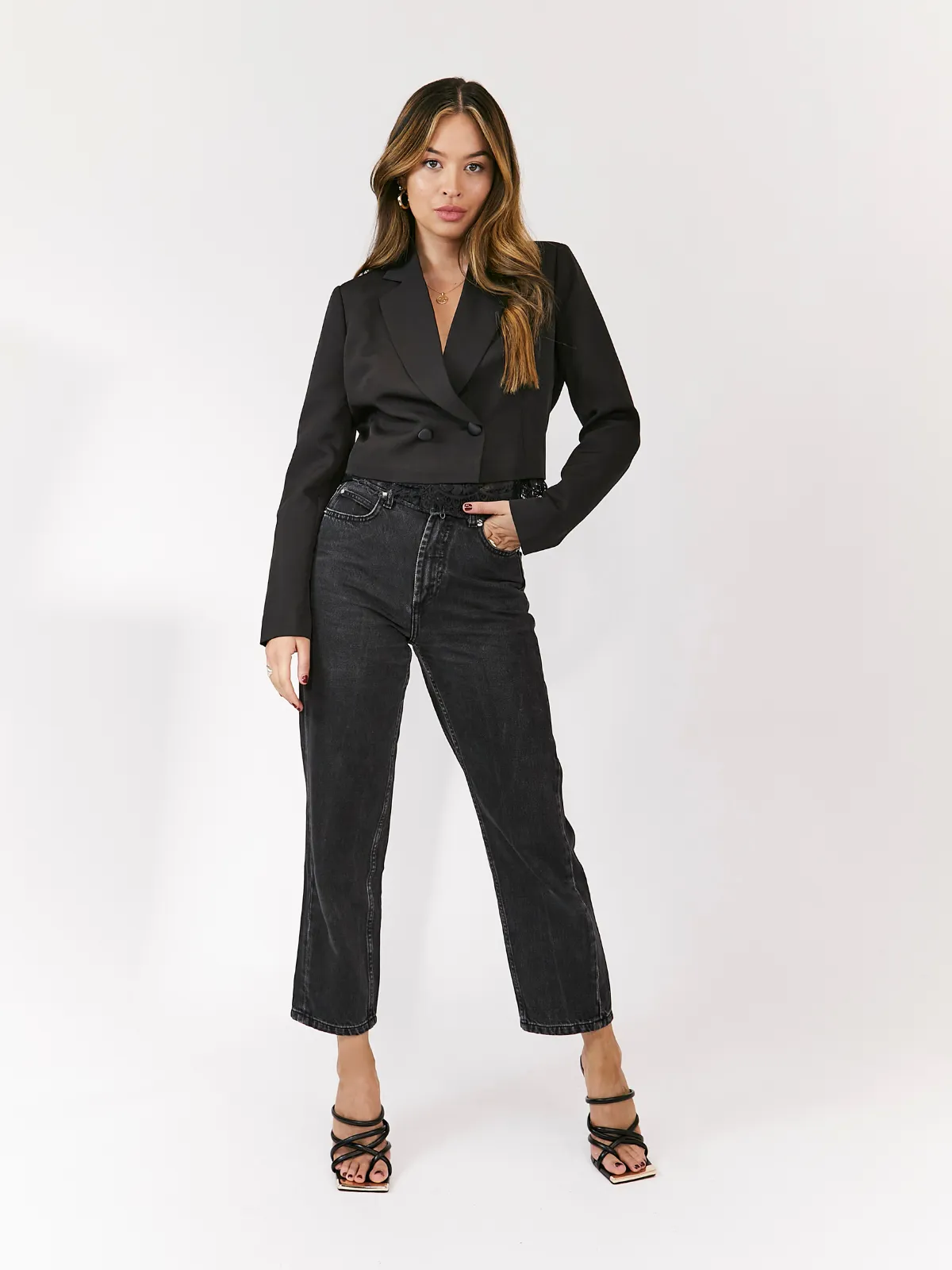 Rosie Black Cropped Lace Detail Blazer