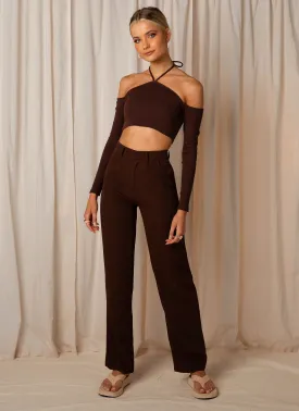 Set The Tone Suit Pants  - Chocolate