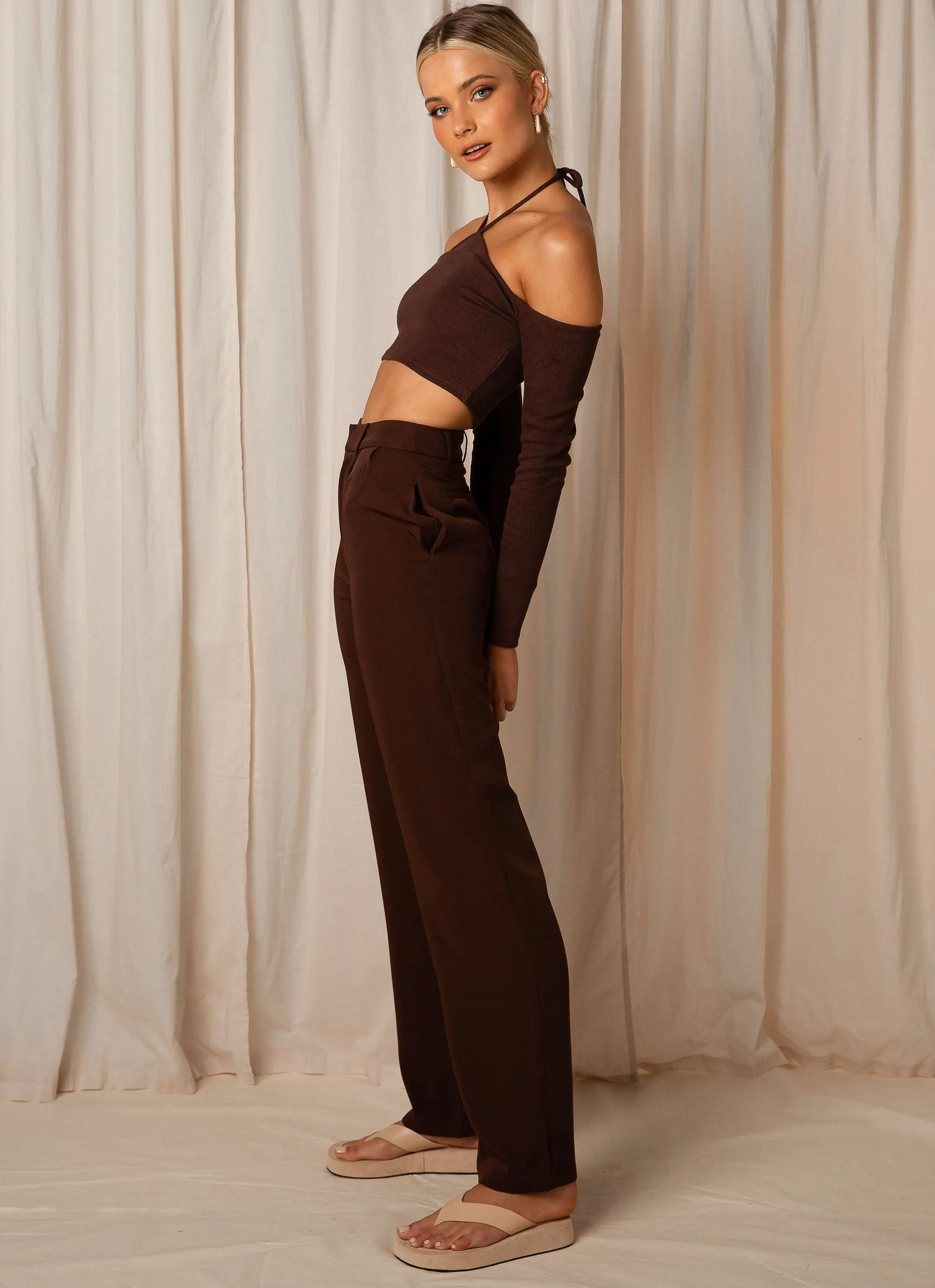 Set The Tone Suit Pants  - Chocolate