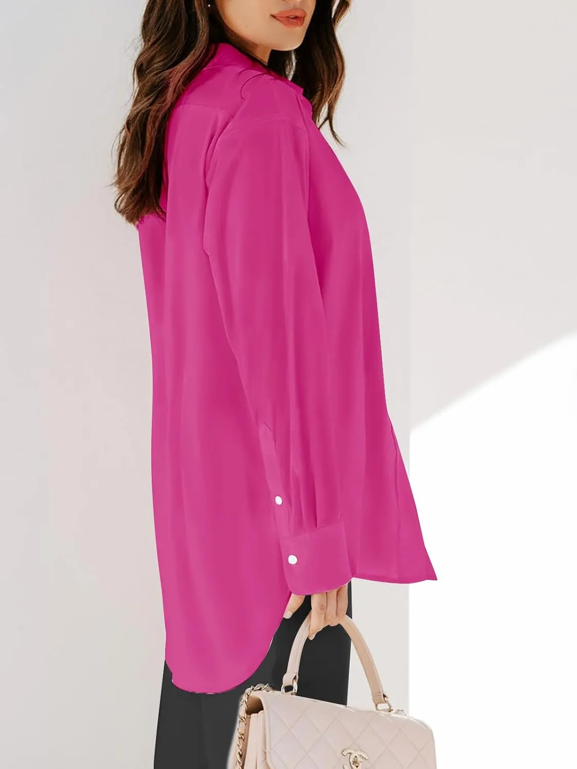 siliteelon Womens Button Down Shirts Dress Shirts Long Sleeve Blouses V Neck Solid Casual Tunics Tops with Pockets