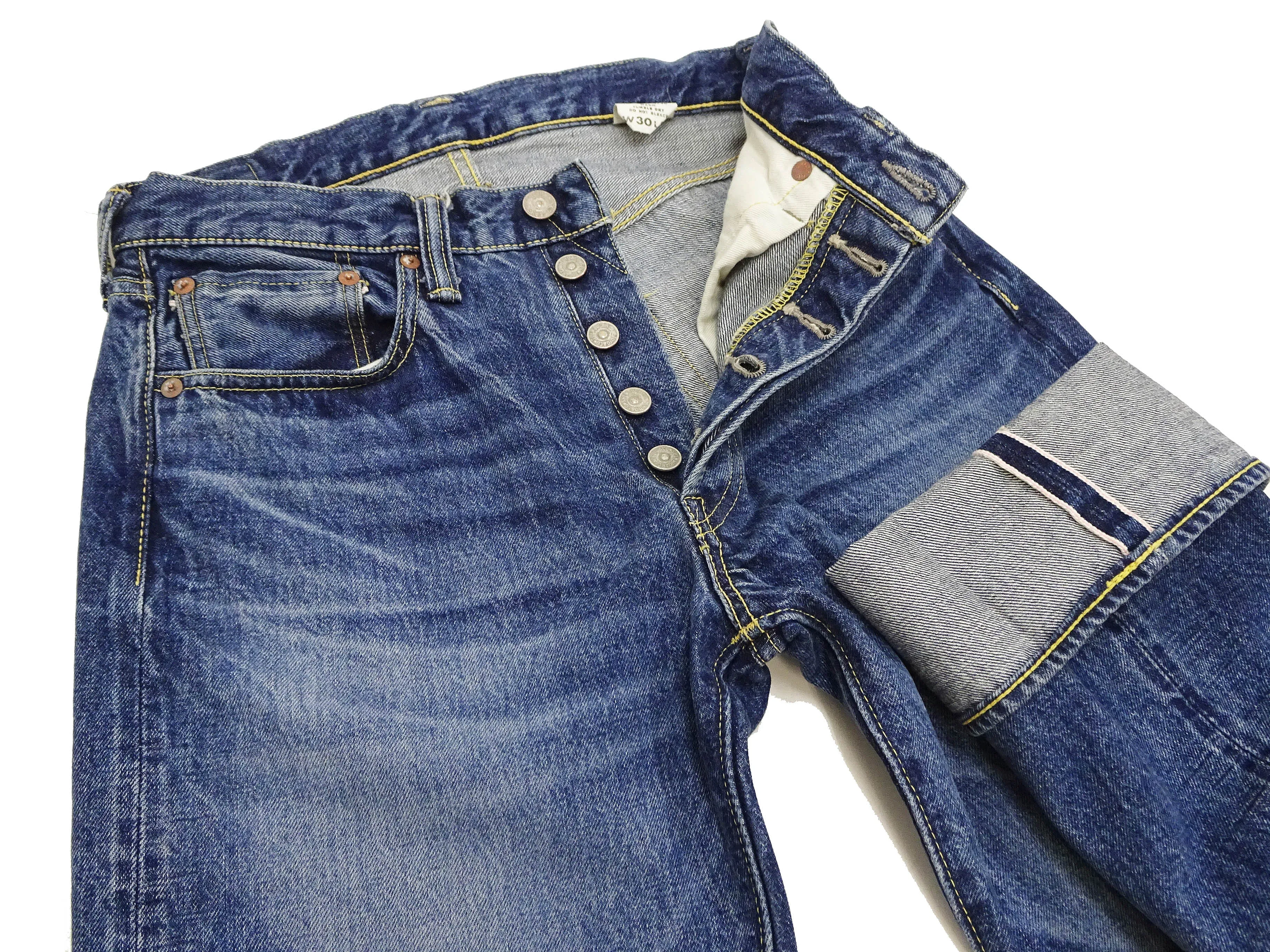 Sugar Cane Jeans SC41947SW Men's Regular Straight Fit Pre-Aged Jeans 14.25 oz. Indigo Faded Denim Pants 1947 Model (Length 32)