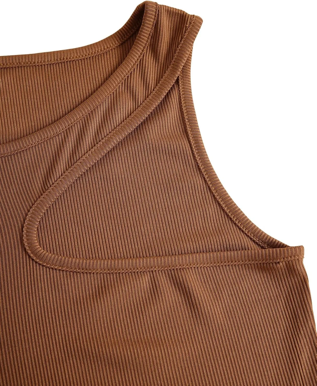 SweatyRocks Women's Sleeveless Asymmetrical Cut Out Top Round Neck Ribbed Knit Crop Tank Tops