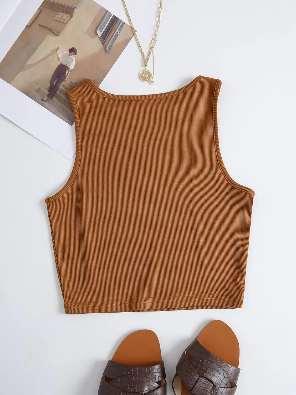 SweatyRocks Women's Sleeveless Asymmetrical Cut Out Top Round Neck Ribbed Knit Crop Tank Tops