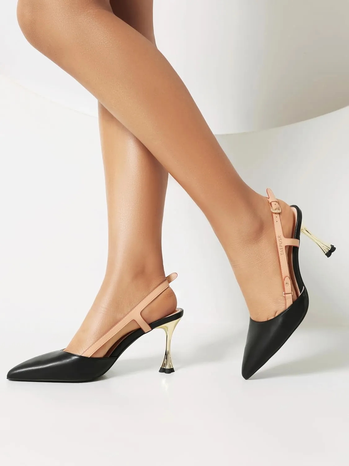 TAEPUSR Women's Slingback Kitten Heel Pointed Toe Dressy Pumps Ankle Strap Stiletto Heels Sandals for Wedding Party