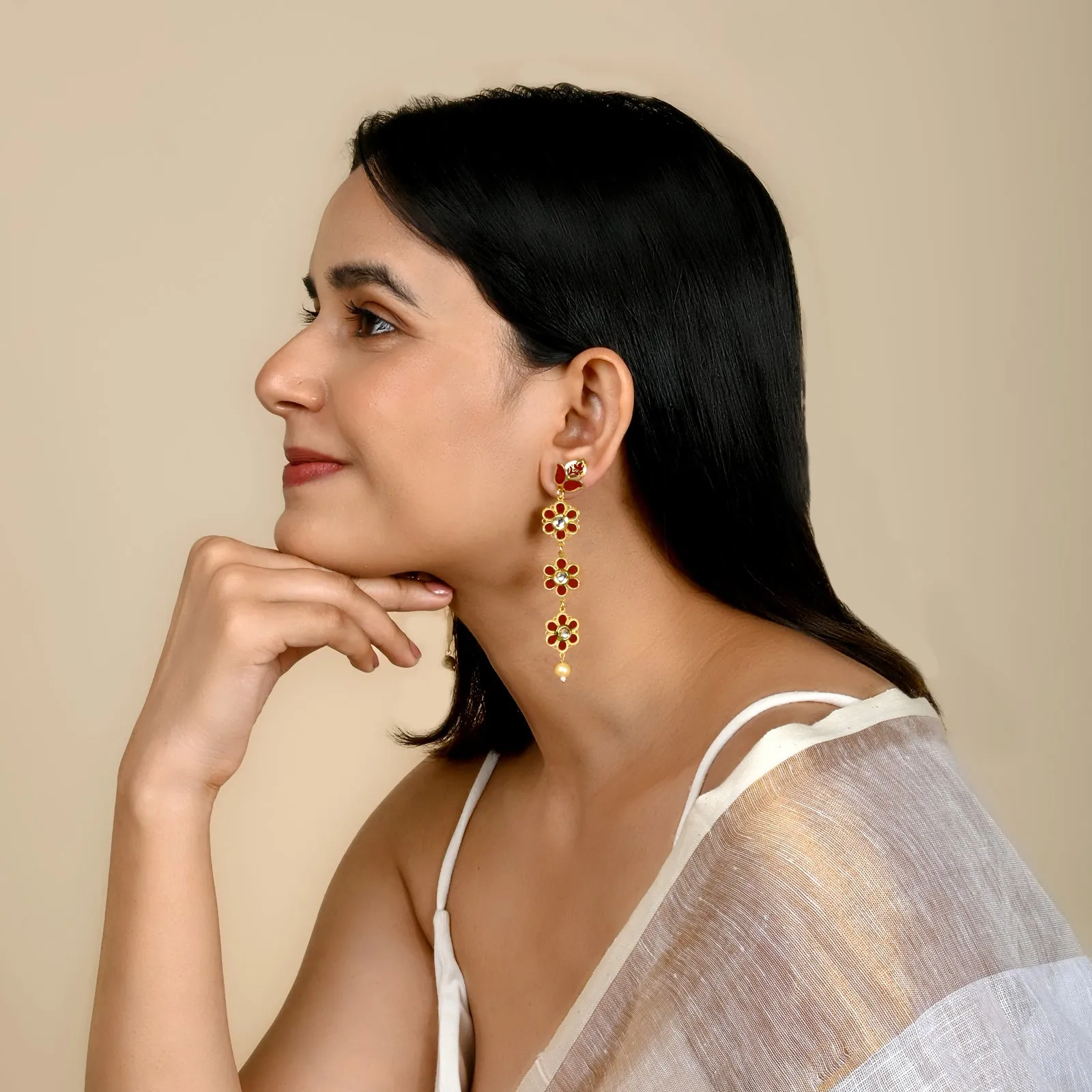 Teejh Daivey Maroon Gold Earring