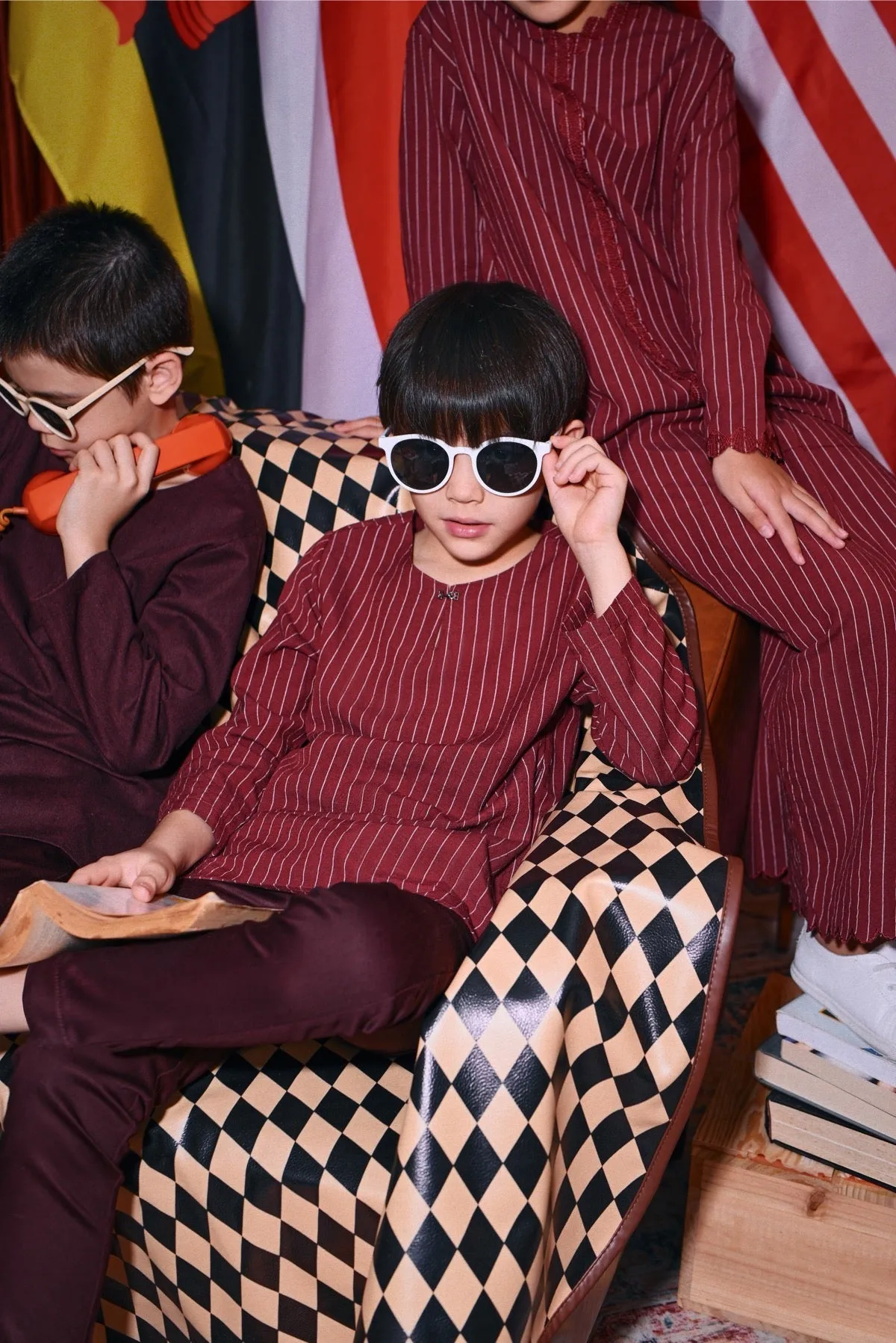 The Congkak Kurta - Maroon Stripe