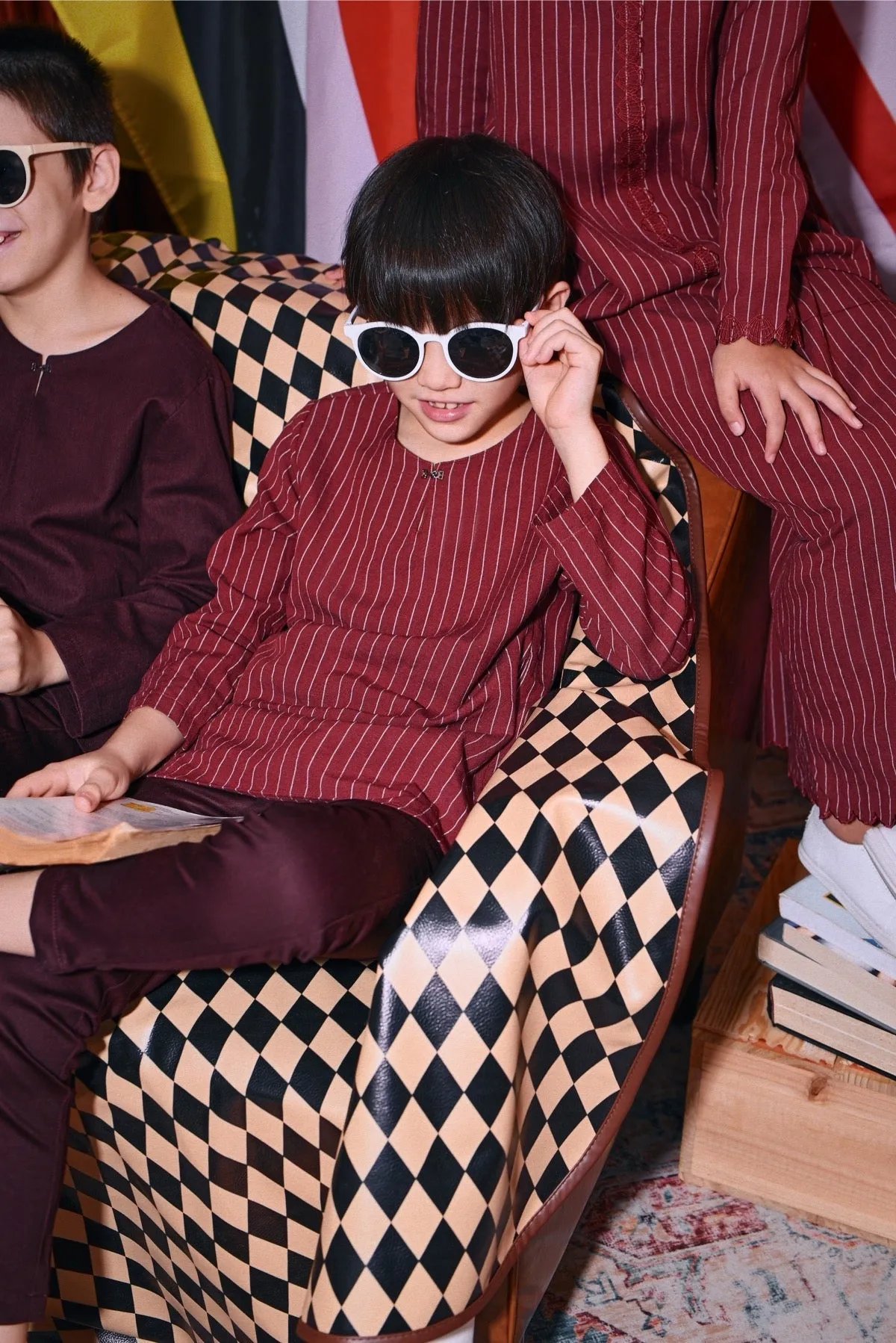 The Congkak Kurta - Maroon Stripe