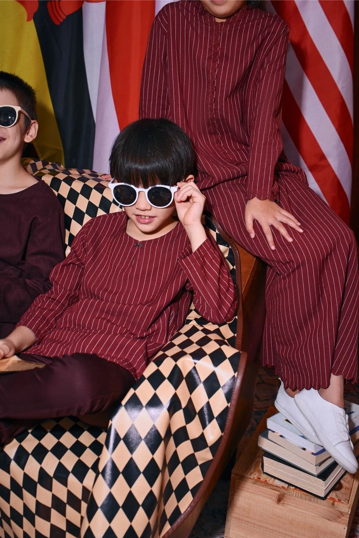 The Congkak Kurta - Maroon Stripe
