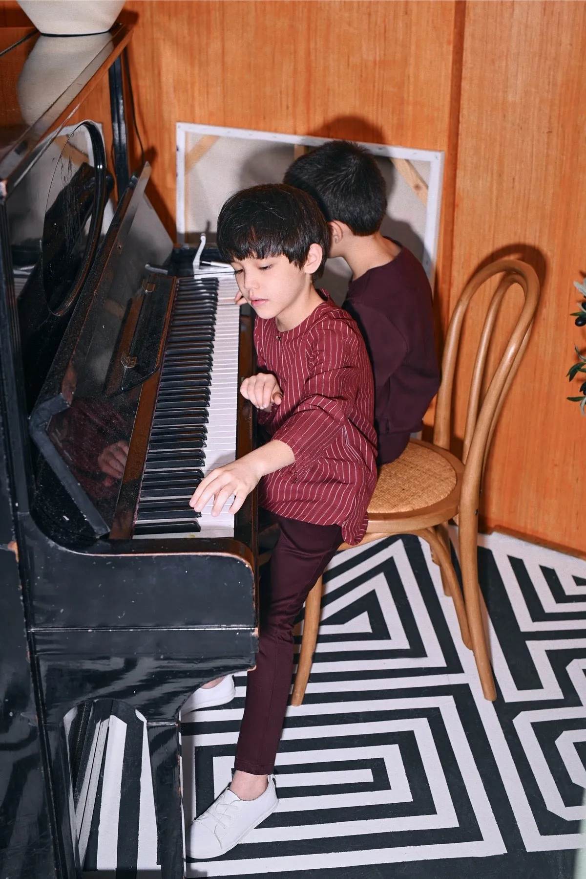 The Congkak Kurta - Maroon Stripe