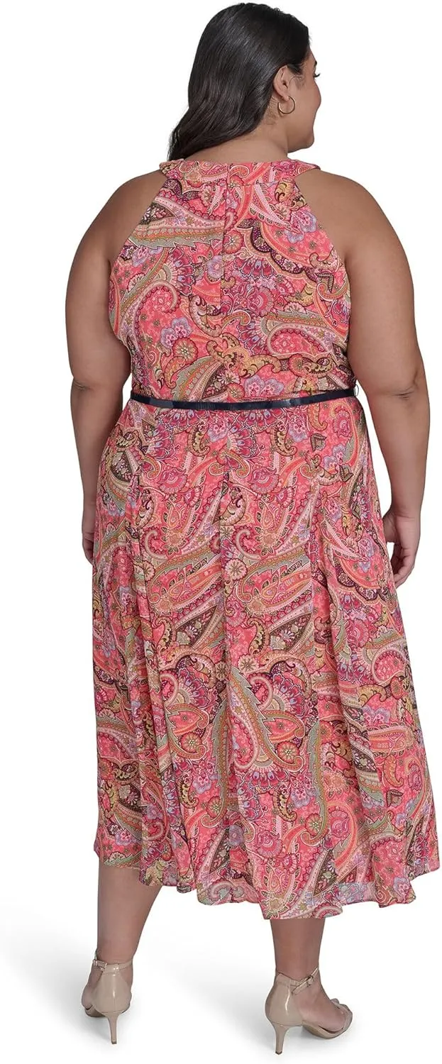 Tommy Hilfiger Women's Sleeveless Halter Neck Fit & Flare Midi Dress