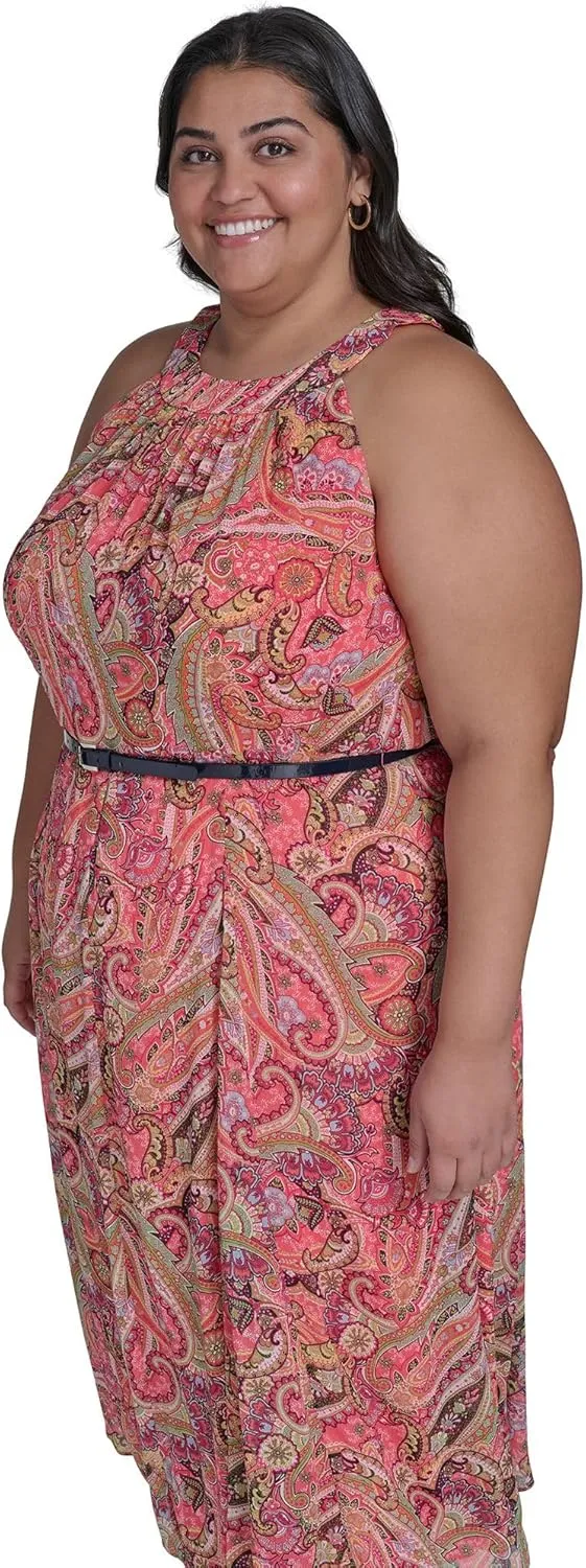 Tommy Hilfiger Women's Sleeveless Halter Neck Fit & Flare Midi Dress