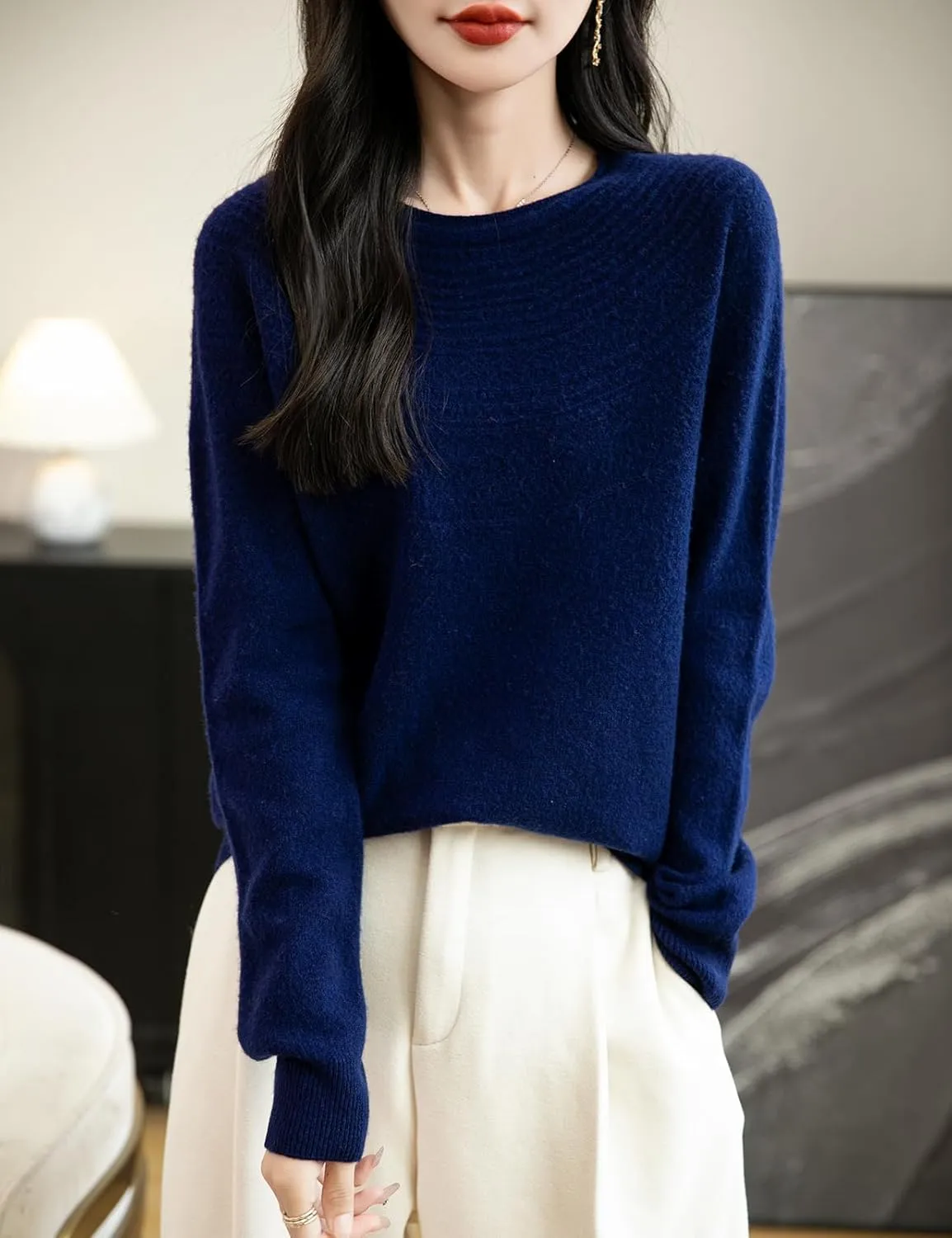 Women's 100% Merino Wool 2025 Fall Winter Crewneck First-Line Ready to Wear Long Sleeve Seamless Knit Sweater