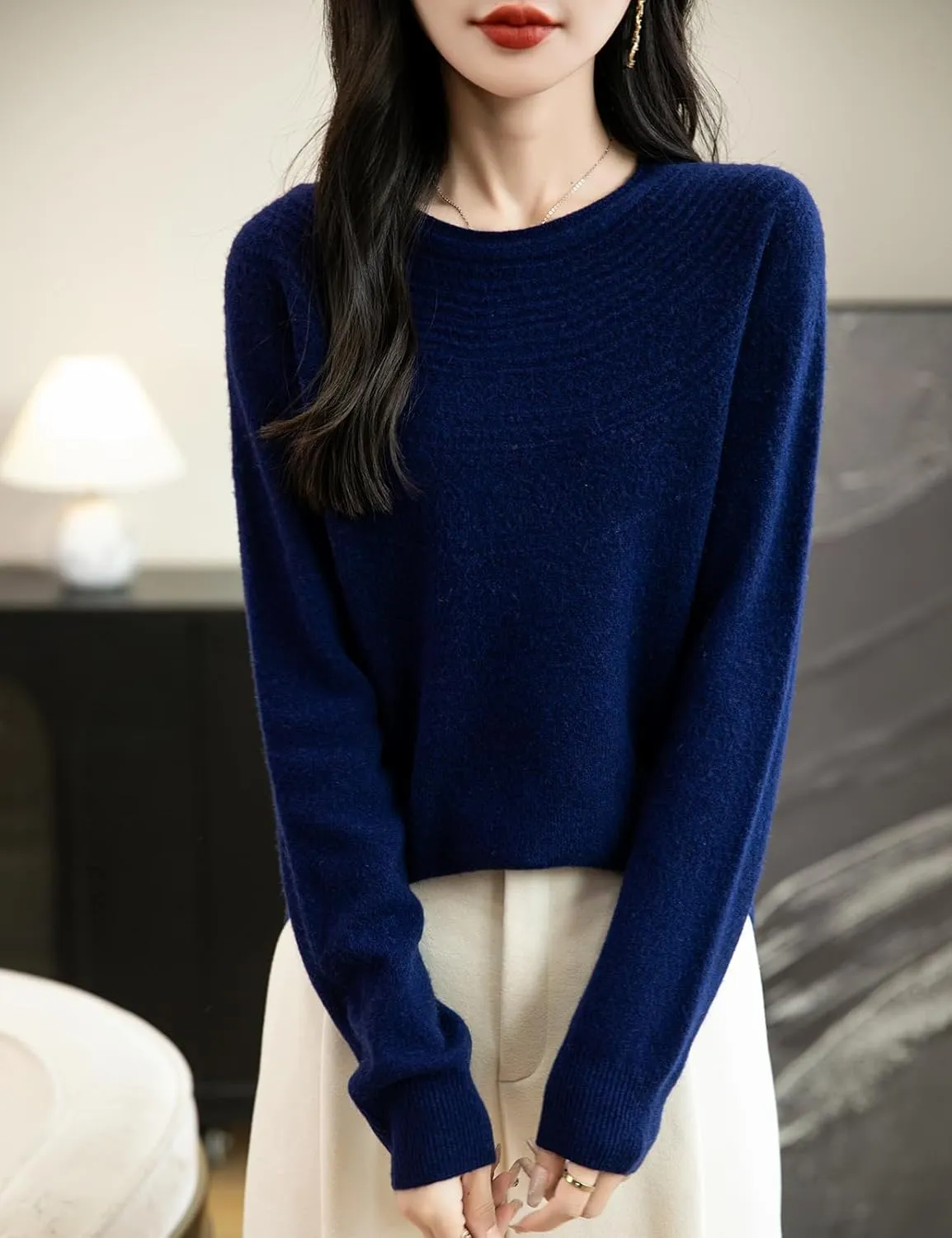 Women's 100% Merino Wool 2025 Fall Winter Crewneck First-Line Ready to Wear Long Sleeve Seamless Knit Sweater