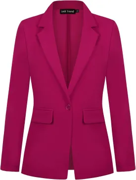 Womens Blazer One Button Jacket Suits Notched Lapel Casual Work Office Long Sleeve Blazer with Pockets