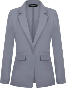 Womens Blazer One Button Jacket Suits Notched Lapel Casual Work Office Long Sleeve Blazer with Pockets